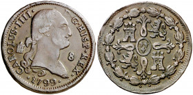 1799. Carlos IV. Segovia. 8 maravedís. (AC. 76). 11,79 g. MBC-/MBC.