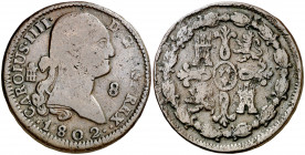 1802. Carlos IV. Segovia. 8 maravedís. (AC. 79). Hojitas. 11 g. BC/BC+.