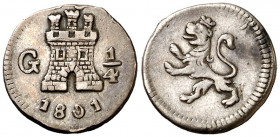 1801. Carlos IV. Guatemala. 1/4 de real. (AC. 92). Golpecitos. 0,82 g. MBC.