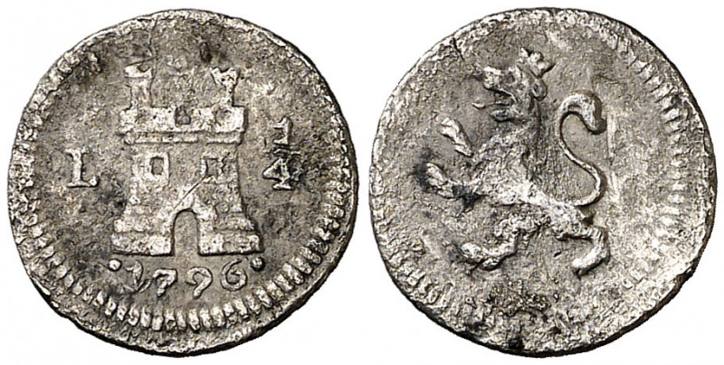 1796. Carlos IV. Lima. 1/4 de real. (AC. 107). Leves oxidaciones. Ex Colección d...