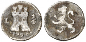 1798. Carlos IV. Lima. 1/4 de real. (AC. 109). Oxidaciones. Escasa. 0,75 g. (BC+).