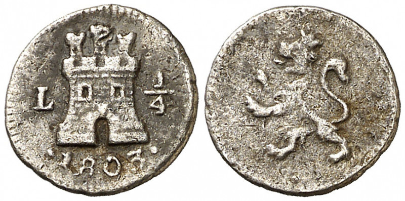 1803. Carlos IV. Lima. 1/4 de real. (AC. 114). Oxidaciones. Escasa. 0,67 g. (MBC...