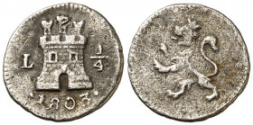 1803. Carlos IV. Lima. 1/4 de real. (AC. 114). Oxidaciones. Escasa. 0,67 g. (MBC-/BC+).