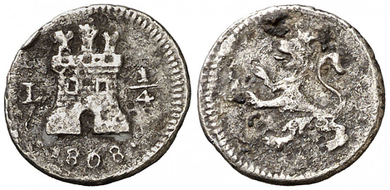 1808. Carlos IV. Lima. 1/4 de real. (AC. 119). Oxidaciones. Escasa. 0,73 g. (BC+...