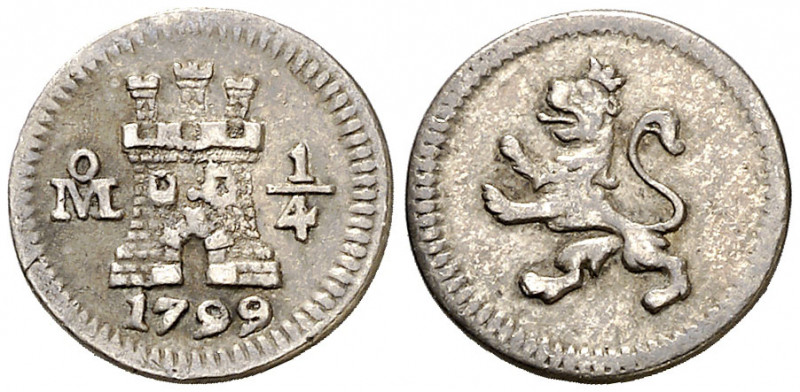 1799. Carlos IV. México. 1/4 de real. (AC. 127). Buen ejemplar. Escasa así. 0,83...