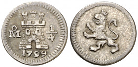 1799. Carlos IV. México. 1/4 de real. (AC. 127). Buen ejemplar. Escasa así. 0,83 g. MBC+.