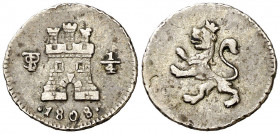 1808. Carlos IV. Potosí. 1/4 de real. (AC. 158). Golpecitos. 0,87 g. MBC/MBC-.