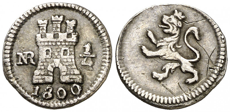 1800/799. Carlos IV. Santa Fe de Nuevo Reino. 1/4 de real. (AC. 168) (Restrepo 7...