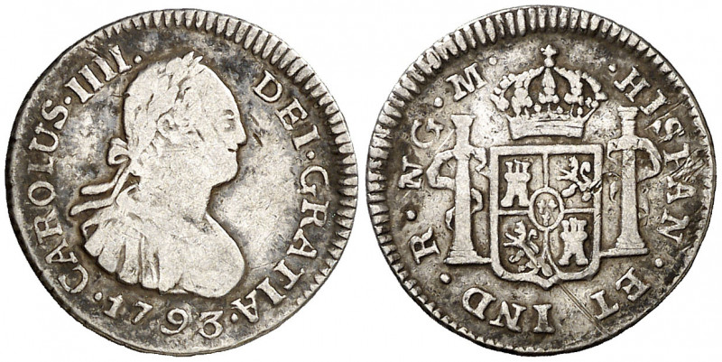 1793. Carlos IV. Guatemala. M. 1/2 de real. (AC. 210). Segundo busto propio. Rar...
