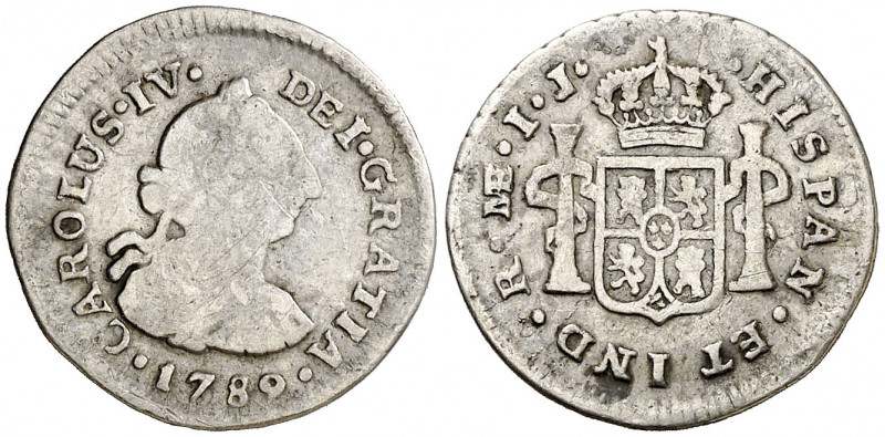 1789. Carlos IV. Lima. IJ. 1/2 de real. (AC. 226). Busto de Carlos III. Ordinal ...