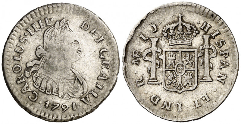 1791. Carlos IV. Lima. IJ. 1/2 de real. (AC. 229). Primer busto propio. Rayitas....