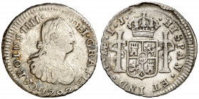 1797. Carlos IV. Lima. IJ. 1/2 de real. (AC. 235). Rayitas y golpecito. 1,35 g. MBC-.