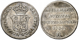 1789. Carlos IV. Madrid. Proclamación. Módulo 1/2 real. (Ha. lám. 46, nº 66)(V. 691)(V.Q. 13121). 1,53 g. MBC.