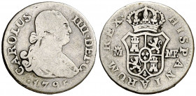 1795. Carlos IV. Madrid. MF. 1/2 real. (AC. 255). Ex Áureo 20/01/1998, nº 1294. 1,49 g. BC.