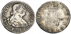 1799. Carlos IV. Madrid. MF. 1/2 real. (AC. 261). Oxidaciones. 1,28 g. (BC/BC+).