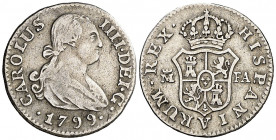 1799. Carlos IV. Madrid. FA. 1/2 real. (AC. 262). 1,37 g. BC+/MBC-.