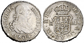 1808. Carlos IV. Madrid. AI. 1/2 real. (AC. 269). Sirvió como joya. 1,40 g. (MBC/MBC+).