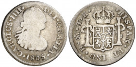 1805. Carlos IV. México. TH. 1/2 real. (AC. 291). Acuñación algo abombada. 1,58 g. (BC).
