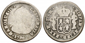 1790. Carlos IV. Potosí. PR. 1/2 real. (AC. 298). Busto de Carlos III. Ordinal IV. Rara. 1,51 g. RC/BC-.