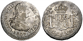 1807. Carlos IV. Potosí. PJ. 1/2 real. (AC. 317). Golpe en reverso. 1,62 g. MBC-.