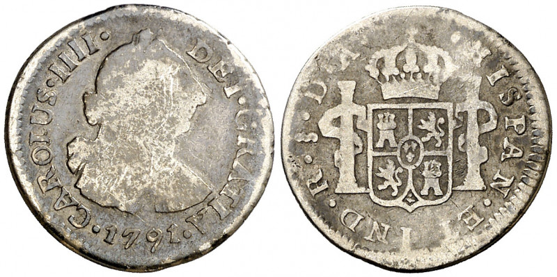 1791. Carlos IV. Santiago. DA. 1/2 real. (AC. 332). Busto de Carlos III. Ordinal...