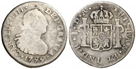 1795/4. Carlos IV. Santiago. DA. 1/2 real. (AC. 341). Rara. 1,60 g. BC-/BC.