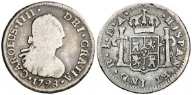 1798. Carlos IV. Santiago. DA. 1/2 real. (AC. 345). Escasa. 1,60 g. BC/BC+.