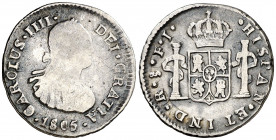 1805. Carlos IV. Santiago. FJ. 1/2 real. (AC. 353). Escasa. 1,53 g. BC-/BC.