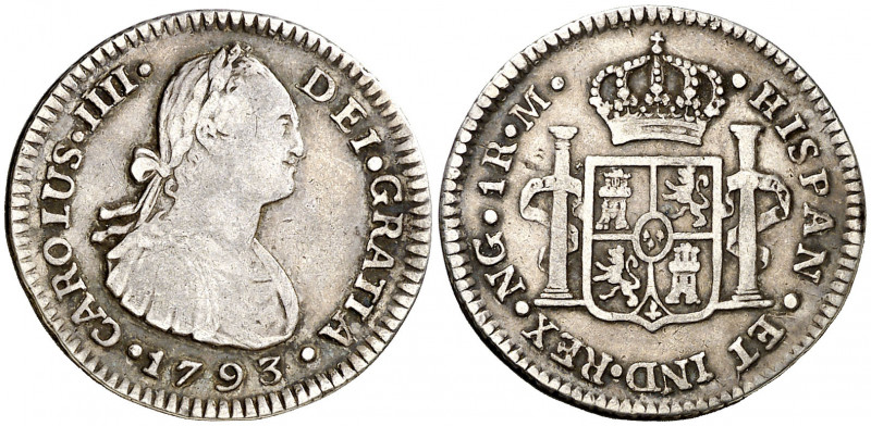 1793. Carlos IV. Guatemala. M. 1 real. (AC. 369). Segundo busto propio. Ex Áureo...