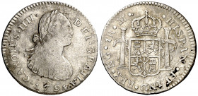 1794. Carlos IV. Guatemala. M. 1 real. (AC. 370). Rayitas. Rara, sólo hemos tenido tres ejemplares. 3,29 g. BC/BC+.