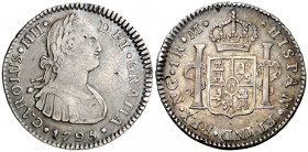 1795. Carlos IV. Guatemala. M. 1 real. (AC. 371). Golpecitos. Ex Áureo 21/05/1996, nº 838. Escasa. 3,33 g. MBC-.