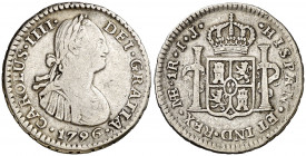 1796. Carlos IV. Lima. IJ. 1 real. (AC. 395). 3,30 g. BC+/MBC-.