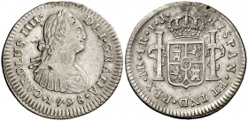 1798. Carlos IV. Lima. IJ. 1 real. (AC. 397). Golpecitos. Ex Áureo 16/10/1996, nº 2496. 3,38 g. BC+/MBC-.