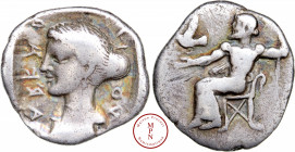 Arcadie, Tégée, Hemidrachme, 465-460 avant J.-C., Av. Tête de la nymphe Kallisto dans un carré creux, Rv. Zeus Lykaios assis à gauche, avec un oiseau ...