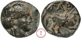 Troas, Gargara, Bronze, IIIe siècle avant J.-C., Av. Tête laurée d'Apollon à droite, Rv. ΓAP, Cheval courant à droite, Bronze, TTB, 0.62 g, 8 mm, SNG ...