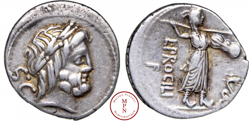 Procilia, L.Procilius , Denier, -80 avant J.-C., Rome, Av. Tête laurée de Jupite...