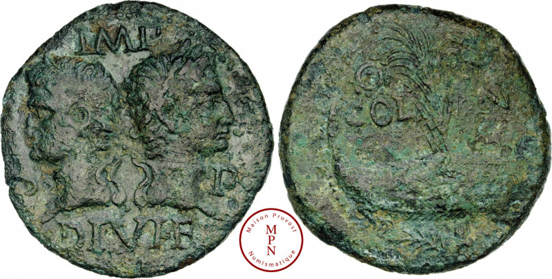 Auguste (27 avant J.C. - 14 après J.C.), As (Dupondius) de Nîmes, type 4, Vers 1...