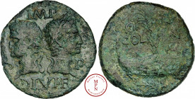 Auguste (27 avant J.C. - 14 après J.C.), As (Dupondius) de Nîmes, type 4, Vers 16-10 avant J.C., Nîmes, Av. IMP DIVI . F P P, Têtes adossées d'Agrippa...