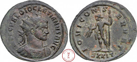 Dioclétien (284-305), Aurélianus, 290-292, Ticinum, Av. IMP C VAL DIOCLETIANVS AVG, Buste lauré, drapé et cuirassé à droite, Rv. IOVI CONSERVAT/ SXXIT...