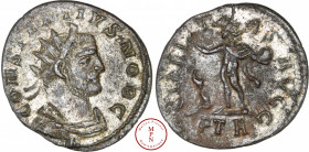 Constance Chlore (293-305) Aurelianus, 294, Trèves, Av. CONSTANTIVS NOB C, Buste radié et cuirassé à droite, Rv. CLARITAS AVGG / PTR, Sol debout à gau...