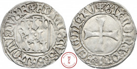 Duché de Bretagne, François II (1458-1488), Blanc à la targe, Rennes, Av. + FRACISCVS : BRITONV : DVX R, Écu à huit mouchetures, Rv. + : SIT * NOME : ...