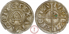 Comté de Provence, Alphonse Ier d'Aragon (1166-1183), Denier à la Mitre, 1177-1185, Av. REX ARAGONE, Mitre ornée de quatre globules, Rv. PROVINCIA, Cr...