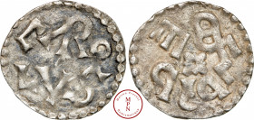 Charlemagne (768-814), Denier, 768-781, Melle, Av. CAROLVS, Rv. MEDOLVS, Argent, SUP, 1.27 g, 18 mm, Prou 684, Beau denier bien fait et bien lisible.