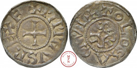 Pépin II d'Aquitaine (839-852), Denier, Vers 845-848, Toulouse, Av. + PIPPHVS REX F., Croix, Rv. TOLOSA CIVI, Monogramme de Pépin, Argent, SUP, 1.54 g...