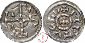 Charles II le Chauve (840-877), Obole, 864-875, Melle, Av. Monogramme Carolin cantonné d'une croix en 3, Rv. + METVLLO, Argent, SUP, 0.79 g, 17 mm, Pr...