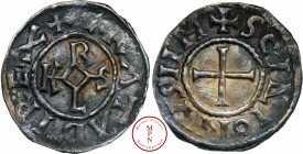 Charles II le Chauve (840-877), Denier, 864-875, Saint-Denis, Av. + GRATIA DEI REX, Monogramme carolin, Rv. + SCI DIONVSII M, Croix, Argent, TTB, 1.52...