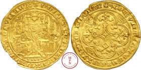 Philippe VI (1328-1350), Chaise d'or, 17/07/1346 Av. + PHILIPPVSX DEIX GRACIAX FRANCORVMX REX, Philippe VI, couronné, en Majesté, assis dans une salle...