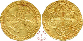 Jean II le Bon (1350-1364), Franc à cheval, 05/12/1360 Av. IOHANNES : DEI : GRACIA : FRANCORV : REX, Le Roi à cheval galopant à gauche, l'épée levée, ...
