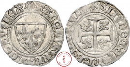 Charles VI (1380-1422), Blanc dit « guénar », 4e émission, 20/10/1411, Paris, Av. + (point creux sous la croisette) KAROLVS : FRAnCORV : REX, Écu de F...