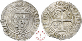 Charles VI (1380-1422), Blanc dit « guénar », 4e émission, 20/10/1411, Sainte-Menehould ou Châlons-en-Champagne, Av. + KAROLVS : FRANCORV : REX (premi...